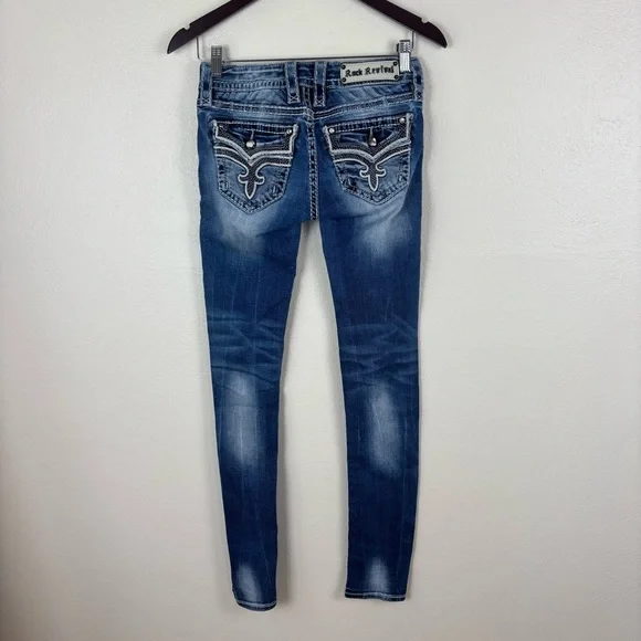 Rock Revival Ena Skinny Jeans Dark Wash Blue  Women's Size 25 Rhinestones - Picture 5 of 9
